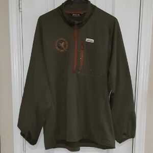 Orvis Olive Quarter zip Jacket with Rust Accents